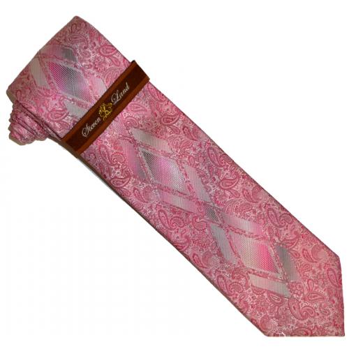 Steven Land W1764 Pink Multi / Fuchsia Paisley Silk Necktie / Hanky Set